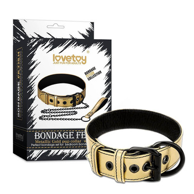 Foto 1 do produto Lovetoy Bondage Fetish Collection - Coleira em Couro Sintético com Corrente de Metal | Cor: Dourado