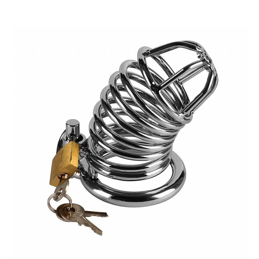 Cinto de Castidade Masculino em Aço com Argolas e Anel para Escroto - Lovetoy - 8,7 x 4,4 cm - 2