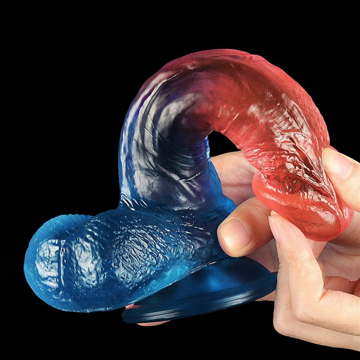 Prótese Peniana Bicolor Realística com Glande Definida, Escroto e Ventosa - Lovetoy Dazzle Studs 7.5" | 14 x 4 cm - 5