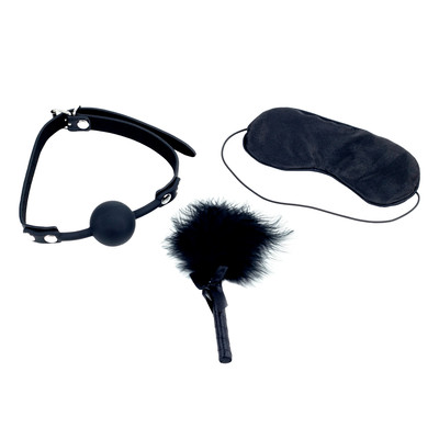 Kit Bondage com Mordaça, Venda Para Olhos e Pluma - Lovetoy Deluxe Bondage Kit | 3 Peças