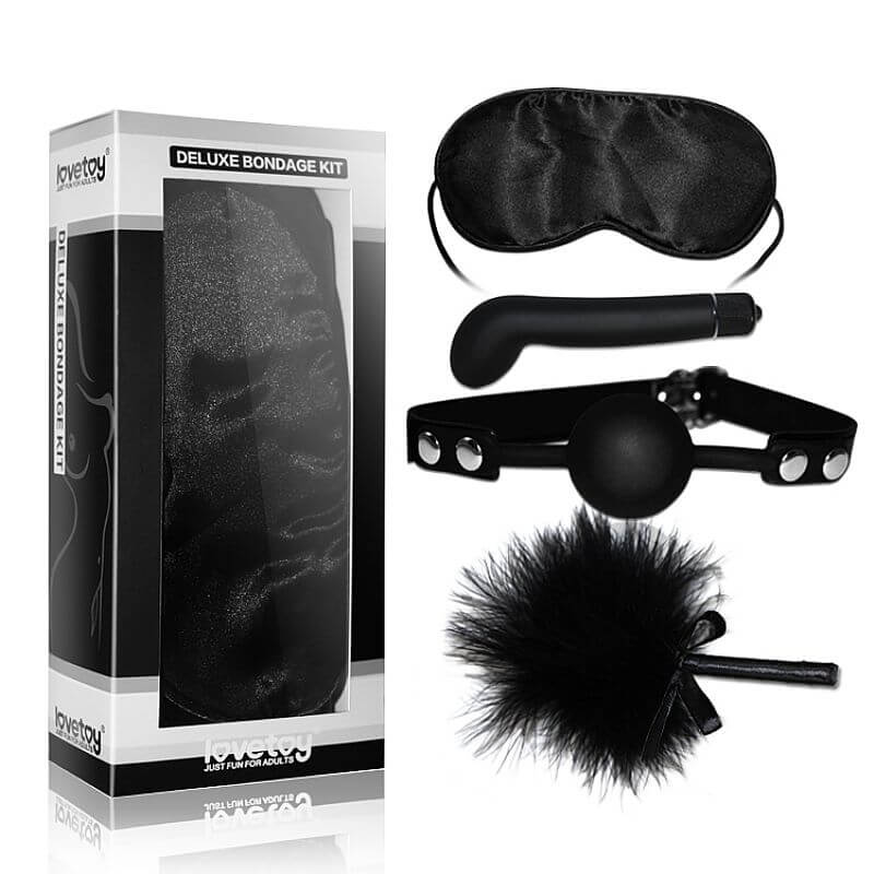Lovetoy Deluxe Bondage Kit - Kit Bondage com Mordaça, Venda, Pluma e Vibrador ponto G com Vibração - 1