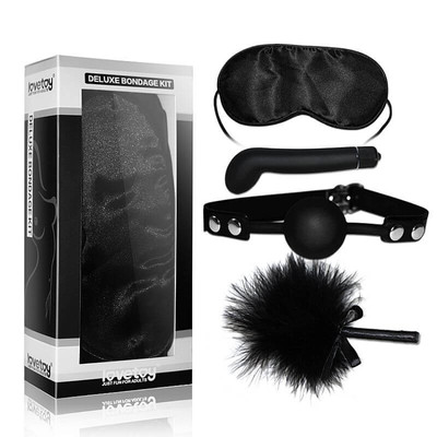 Lovetoy Deluxe Bondage Kit - Kit Bondage com Mordaça, Venda, Pluma e Vibrador ponto G com Vibração