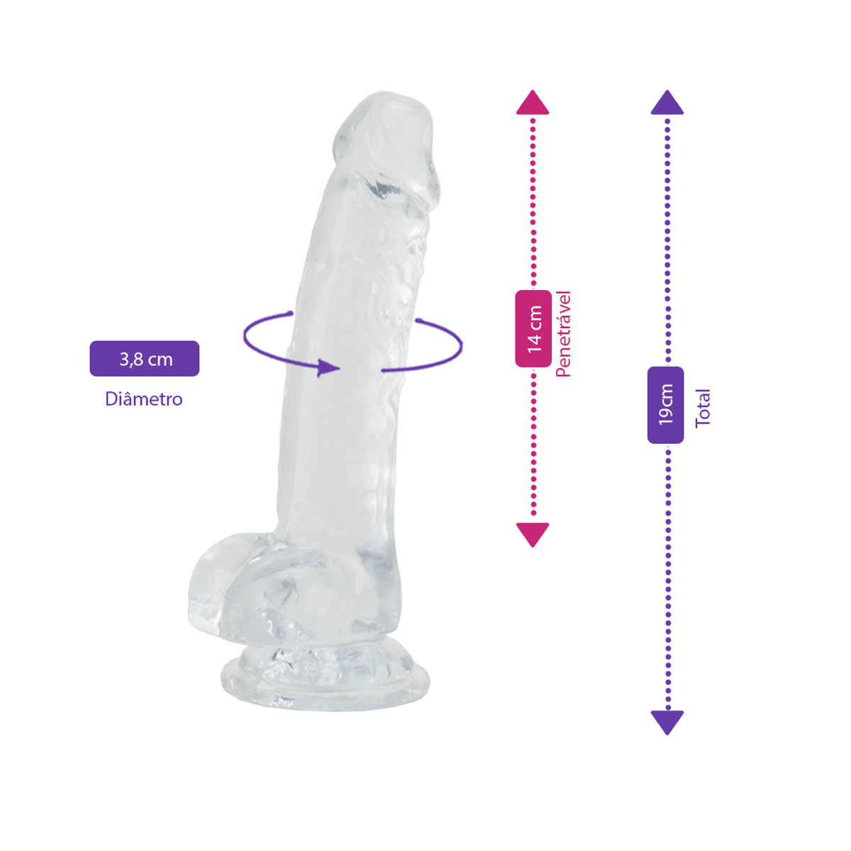 Prótese Peniana Transparente em TPE com Glande Definida, Veias Salientes, Escroto e Ventosa - Lovetoy Flawless Clear 7.5" | 14 x 3,8 cm - 2