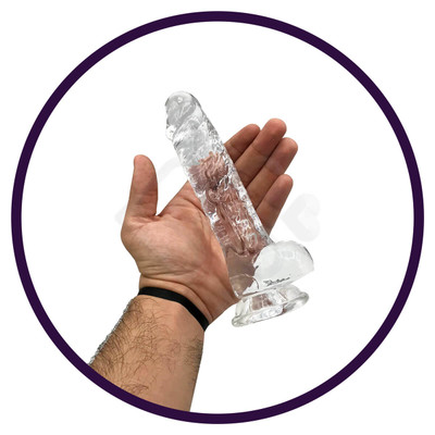 Prótese Peniana Transparente em TPE com Glande Definida, Veias Salientes, Escroto e Ventosa - Lovetoy Flawless Clear 7.5 - 14 x 3,6 cm