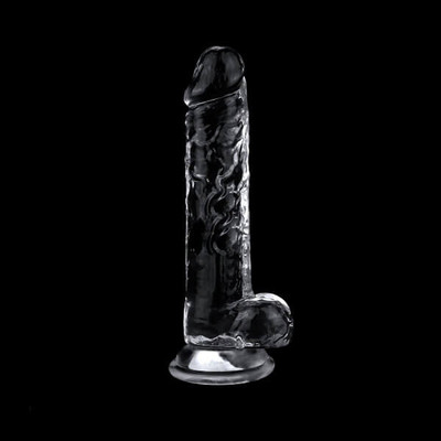 Foto 2 do produto Prótese Peniana Transparente em TPE com Glande Definida, Veias Salientes, Escroto e Ventosa - Lovetoy Flawless Clear 7.5 - 14 x 3,6 cm