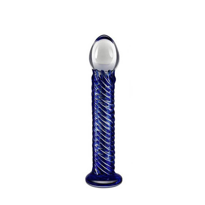 Foto 2 do produto Lovetoy Glass Romance - Plug Anal com Textura em Espiral Feito em Vidro - 17 x 4 cm | Cor: Azul