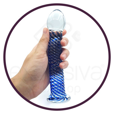 Foto 3 do produto Lovetoy Glass Romance - Plug Anal com Textura em Espiral Feito em Vidro - 17 x 4 cm | Cor: Azul