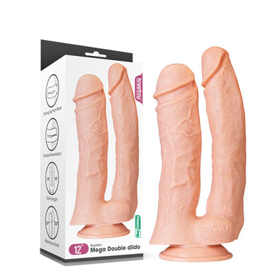 Prótese Dupla em Forma de Pênis Realístico com Glande, Veias e Ventosa - Lovetoy Mega Double Dildo 12"