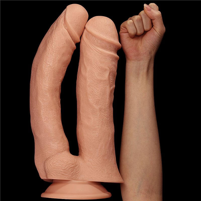 Prótese Dupla em Forma de Pênis Realístico com Glande, Veias e Ventosa - Lovetoy Mega Double Dildo 12" - 3