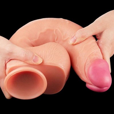 Prótese Realística com Glande Definida, Escroto, Veias e Ventosa - Lovetoy Nature Cock 12" - 22,5 x 5,4 cm
