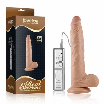 Foto 1 do produto Prótese Realística com Glande, Veias, Escroto, Ventosa, Controle Remoto e 3 Vibrações - Lovetoy Real Extreme - 19 x 4 cm