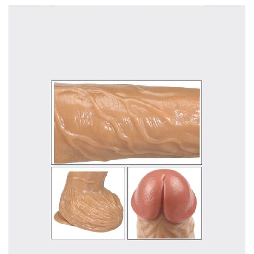 Prótese Realística com Glande, Veias, Ventosa, Escroto e Controle Remoto De Fio com 3 Vibrações - Lovetoy Real Extreme - 18,5 x 5 cm - 3