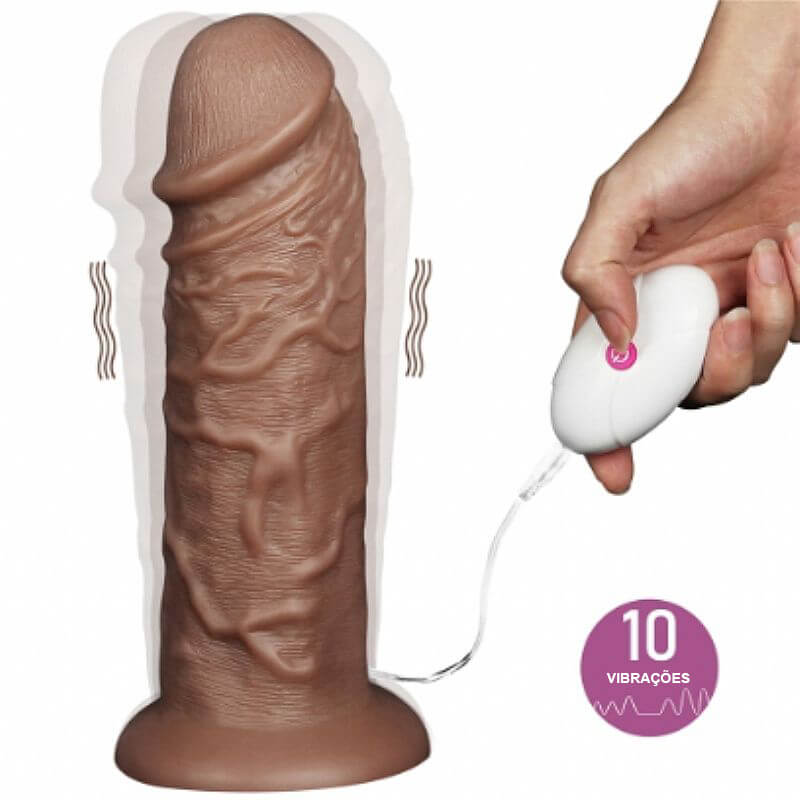 Prótese Realística com Glande, Veias, Ventosa, 10 Modos de Vibração e Controle com Fio - Lovetoy Realistic Chubby Vibrating Dildo - 22 x 6,5 cm - 2