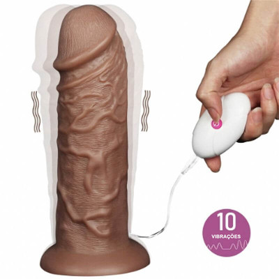 Foto 2 do produto Prótese Realística com Glande, Veias, Ventosa, 10 Modos de Vibração e Controle com Fio - Lovetoy Realistic Chubby Vibrating Dildo - 22 x 6,5 cm