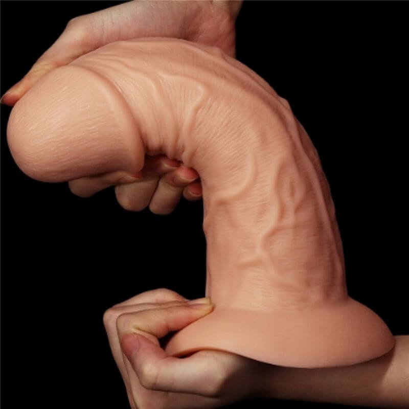 Prótese Realística Curvada com Glande Definida, Textura de Veias e Ventosa - Lovetoy Realistic Curved Dildo - 20 x 6,2 cm - 4