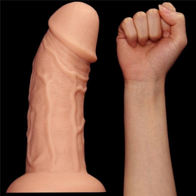 Foto 5 do produto Prótese Realística Curvada com Glande Definida, Textura de Veias e Ventosa - Lovetoy Realistic Curved Dildo - 20 x 6,2 cm