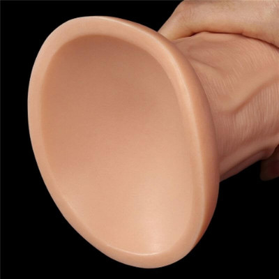 Foto 3 do produto Prótese Realística Curvada com Glande Definida, Textura de Veias e Ventosa - Lovetoy Realistic Curved Dildo - 20 x 6,2 cm