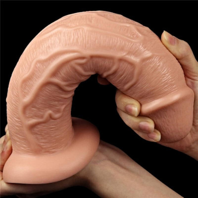 Prótese Realística com Glande Definida, Veias Salientes e Ventosa - Lovetoy Realistic Long Dildo | 25 x 6 cm