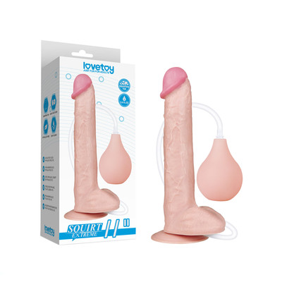 Prótese Peniana Realística Ejaculadora com Pêra, Mangueira, Glande e Escroto - Lovetoy Squirt Extreme 11" | 22 x 4,5 cm
