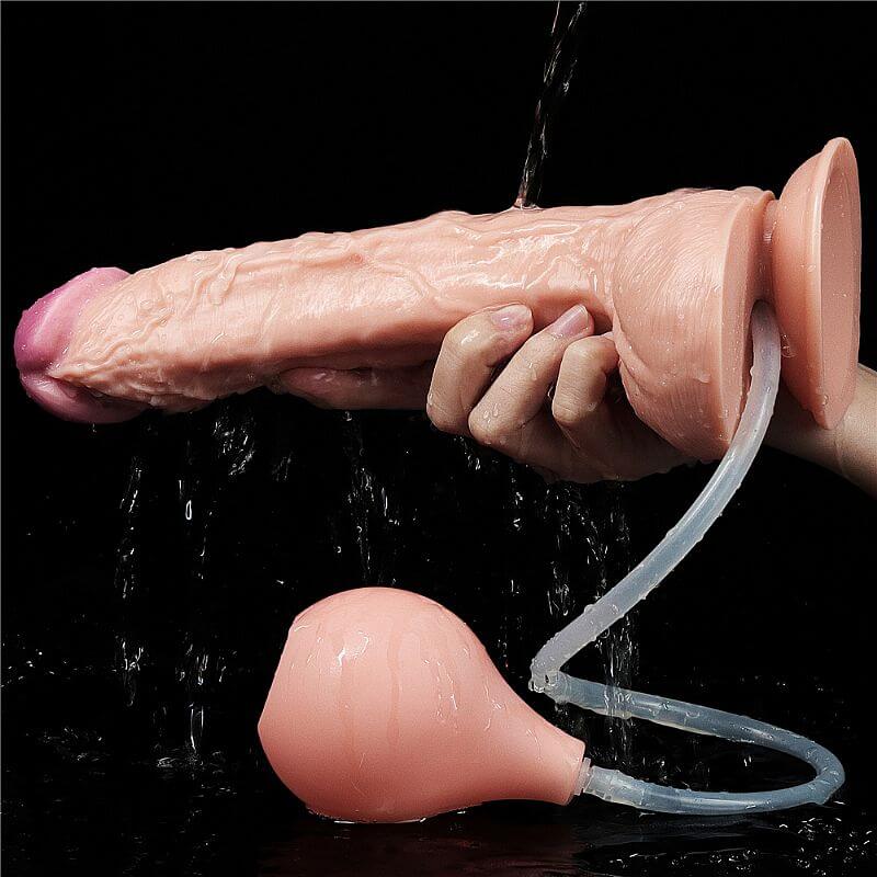 Prótese Peniana Realística Ejaculadora com Pêra, Mangueira, Glande e Escroto - Lovetoy Squirt Extreme 11" | 22 x 4,5 cm - 3