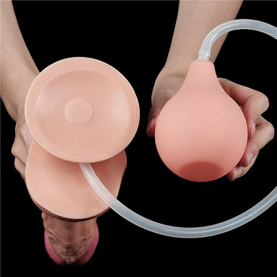 Foto 4 do produto Prótese Peniana Realística Ejaculadora com Pêra, Mangueira, Glande e Escroto - Lovetoy Squirt Extreme 11" | 22 x 4,5 cm
