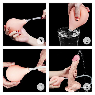 Foto 6 do produto Prótese Peniana Realística Ejaculadora com Pêra, Mangueira, Glande e Escroto - Lovetoy Squirt Extreme 11" | 22 x 4,5 cm