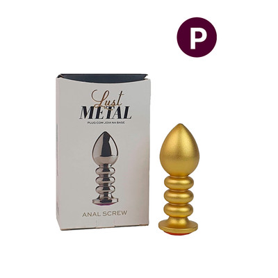 Plug Anal "P" no Formato Escalonado, Dourado e Fosco com Detalhe de Joia - Lust Metal Anal Screw | 7,7 x 2,8 cm | Disponível em 10 Cores