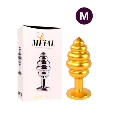 Plug Anal ''M'' Escalonado Dourado Fosco com Joia na Base - Lust Metal Hive Pug | 7,2 x 3,3 cm | Disponível em 11 Cores