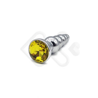 Foto 2 do produto Lust Metal Silver Hard - Plug Anal Anatômico com 5 Esferas em Metal com Joia na Base | Cor: Amarelo