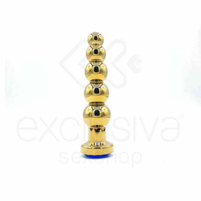 Foto 7 do produto Plug Anal Dourado Escalonado com Joia na Base - Lust Metal Silver Hard | Disponível em 10 Cores