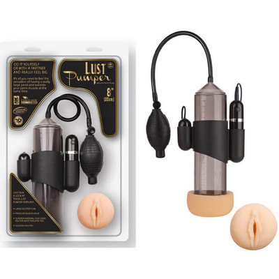 Foto 1 do produto Bomba Peniana Manual com Cápsula Vibratória de 10 Velocidades e Anel em Cyberskin - Lust Pumper |20 x 6 cm
