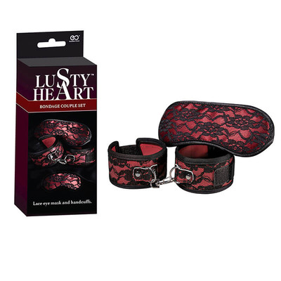 Kit Bondage com Algemas e Venda - Lusty Heart Bondage Couple Set | Disponível em 2 Cores