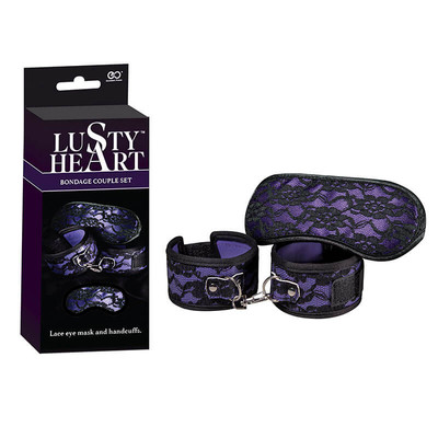 Kit Bondage com Algemas e Venda - Lusty Heart Bondage Couple Set | Disponível em 2 Cores