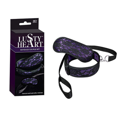 Foto 1 do produto Kit com Coleira e Venda - Lusty Heart Bondage | Disponível em 2 Cores