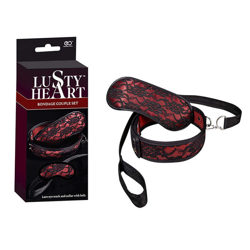 Kit com Coleira e Venda - Lusty Heart Bondage | Disponível em 2 Cores - 3