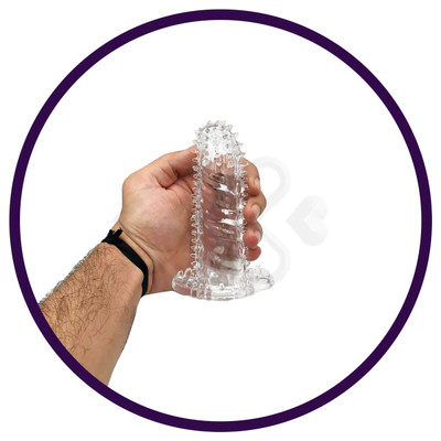 Capa Peniana Transparente em Silicone Atóxico com Cerdas Massageadoras e Texturas Estimuladoras - Lybaile Brave Man | 13 x 4,5 cm