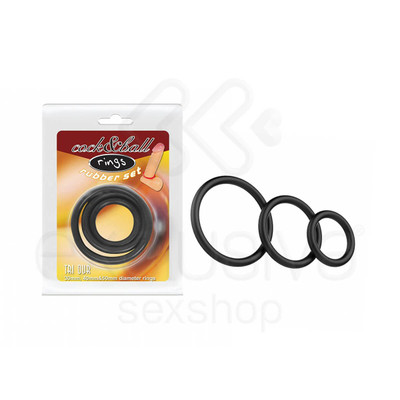Kit com 3 Anéis para Pênis e Testículos - Lybaile Cock & Ball Rings Rubber Set