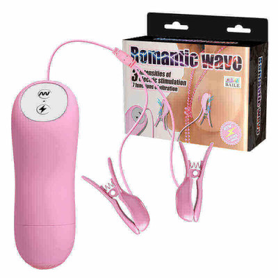 Lybaile Romantic Wave - Grampos Para Mamilos com Estimulações Elétricas, Controle Remoto com Fio, 7 Modos de Vibrações e 3 Intensidades de Choques  | Cor: Rosa