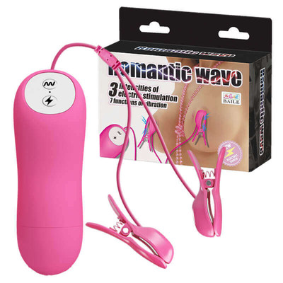 Lybaile Romantic Wave - Grampos Para Mamilos com Estimulações Elétricas, Controle Remoto com Fio, 7 Modos de Vibrações e 3 Intensidades de Choques  | Cor: Pink