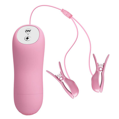 Foto 2 do produto Lybaile Romantic Wave - Grampos Para Mamilos com Estimulações Elétricas, Controle Remoto com Fio, 7 Modos de Vibrações e 3 Intensidades de Choques  | Cor: Rosa