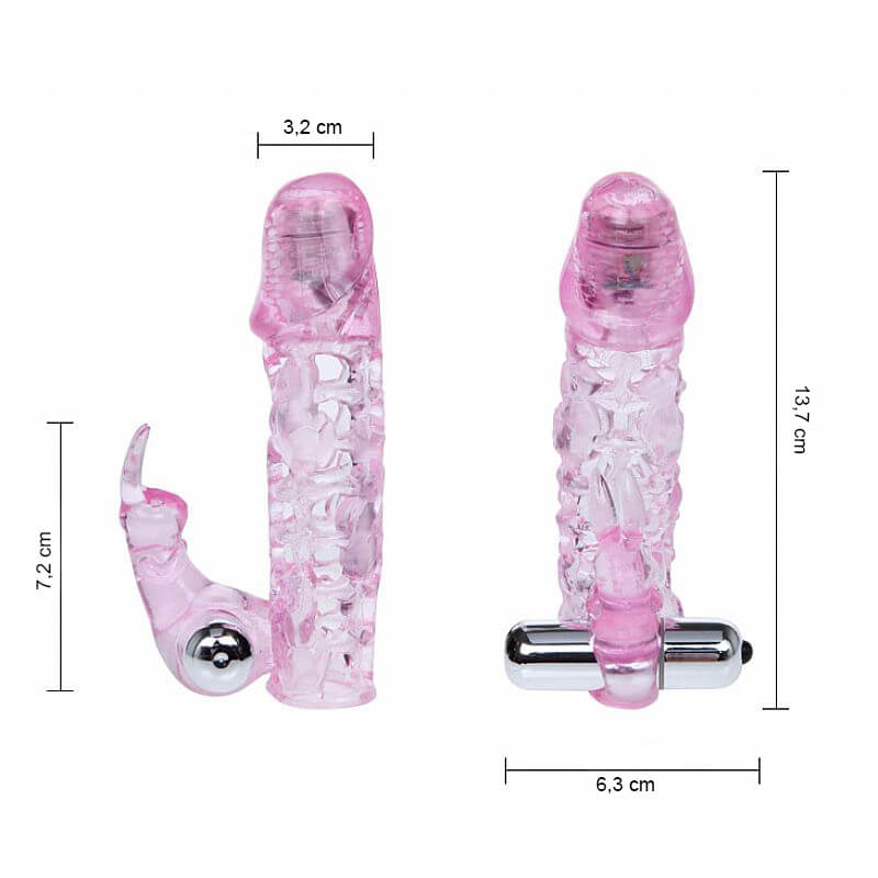 Capa Peniana com Estimulador de Clítoris em TPR e Vibração Dupla - Lybaile Ultimate Love Sleeve | 9,5 x 2,5 cm - 5