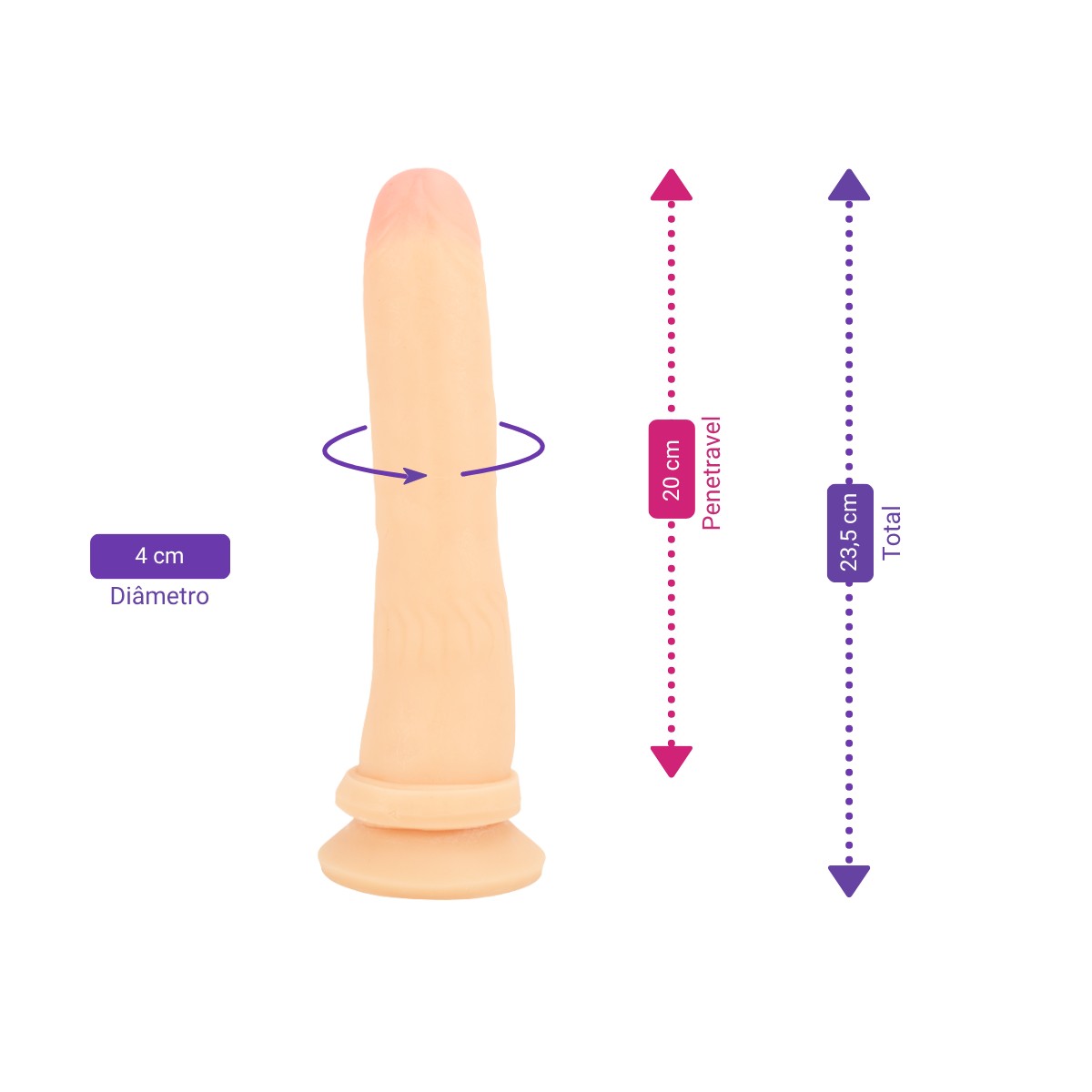 Prótese Peniana Realística em PVC com Glande, Saliências, Vértebra e Ventosa - Magic Sexy | 20 x 4 cm - 2