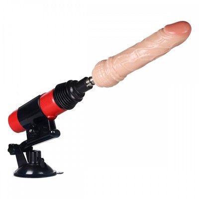 Máquina do Sexo Bivolt com Multivelocidade, 2 Próteses Penianas, Plug Anal em Jelly e Ventosa - Crazy Lion | 25 x 6,7 cm | Disponível em 2 Cores