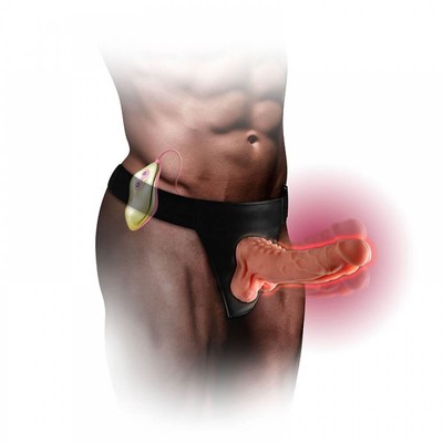 Foto 4 do produto Cinta Peniana Ajustável com Prótese em Formato de Pênis com Aquecimento, Movimento Rotativo, 3 Intensidade de Vibração e Controle com Fio - Mars Dildo