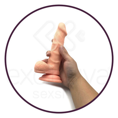 Foto 5 do produto Mars Dildo - Pênis Realístico Vertebrado em Cyberskin com Glande Definida, Veias, Escroto e Ventosa - 13,4 x 3,3 cm