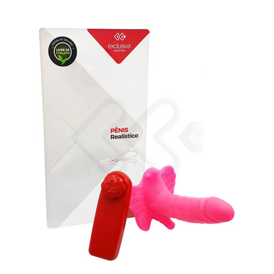 Massageador Clitoriano e Anal com Mini Pênis Realístico, Multivelocidade e Controle Remoto com Fio - Você & Ele Butterfly | 8,7 x 2,9 cm