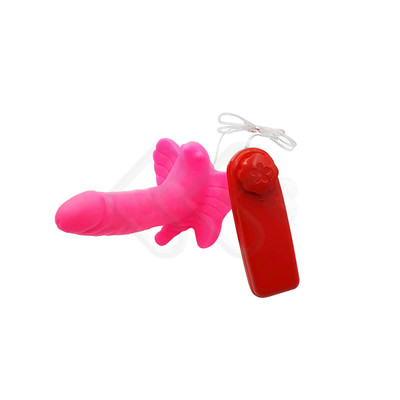 Massageador Clitoriano e Anal com Mini Pênis Realístico, Multivelocidade e Controle Remoto com Fio - Você & Ele Butterfly | 8,7 x 2,9 cm
