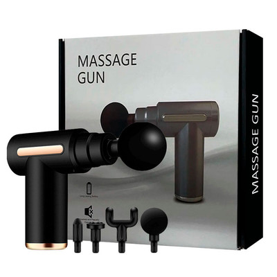 Massageador Corporal Recarregável com 4 Ponteiras Removíveis e 6 Modos de Vibração - Massage Gun | 13 x 13 x 5,2 cm