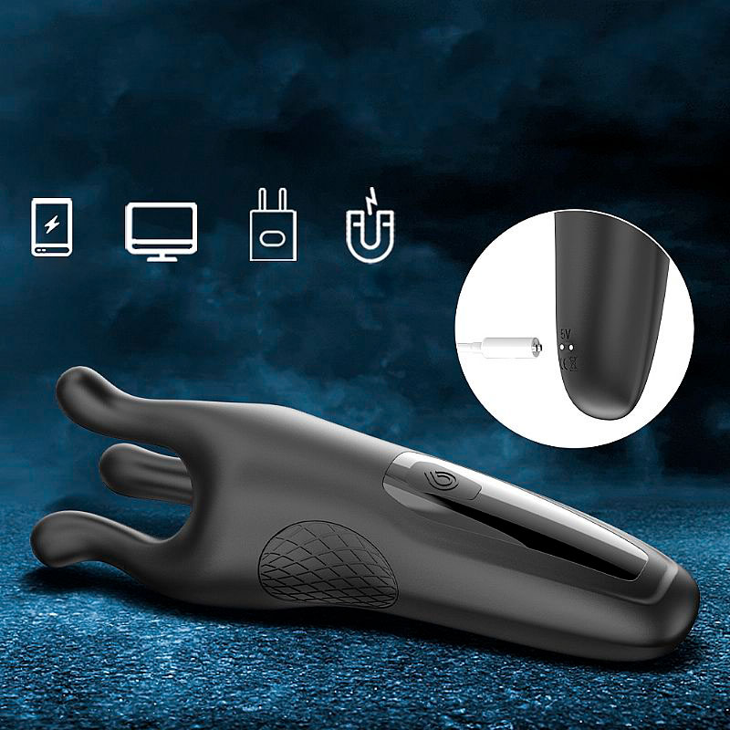 Massageador de Glande e Escroto em Silicone com 9 Modos de Vibração, Carregamento via Cabo USB - S-hande Trident | 4,5 x 3,1 cm - 6