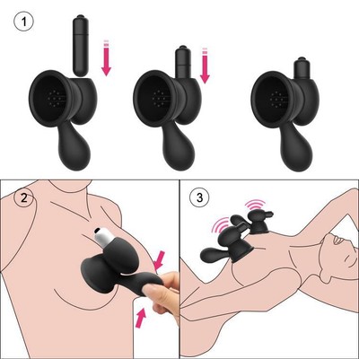 Foto 5 do produto Massageador de Mamilos Duplo em Silicone com 2 Cápsulas Vibratórias e Suçcão Manual - Pleasure Dreams